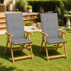 Set of Two Reclining Garden Chairs with Grey Cushions