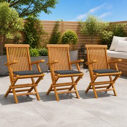 Set of 3 Foldable Teak Garden Chairs with Cushions