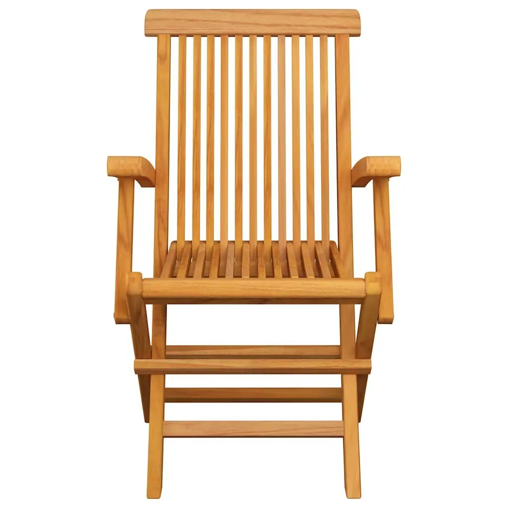 Teak Wood Outdoor Garden Chairs Set 3 Pieces Foldable Patio Seating with Beige Cushions
