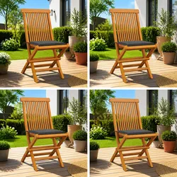 4-Piece Folding Garden Chairs Set in Teak with Cushions