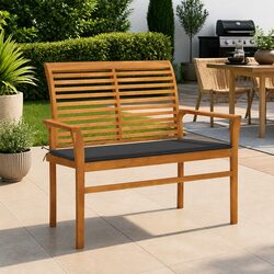 Garden Bench Outdoor Seating Teak Wood with Anthracite Cushion 112cm Patio