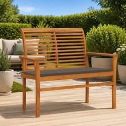 Garden Bench 112cm Outdoor Seating with Taupe Cushion Teak Wood Patio Furniture