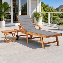 Sun Lounger with Side Table Adjustable Backrest Outdoor Garden Patio Reclining