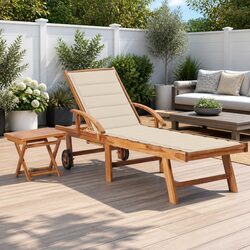 Sun Lounger with Side Table and Cushion Adjustable Backrest Outdoor Garden