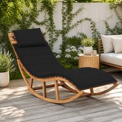 Wooden Rocking Sun Lounger Garden Patio Relaxation Chair with Cushion Outdoor