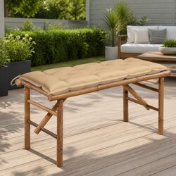 Folding Bamboo Garden Bench 118cm Outdoor Seating with Beige Cushion Portable