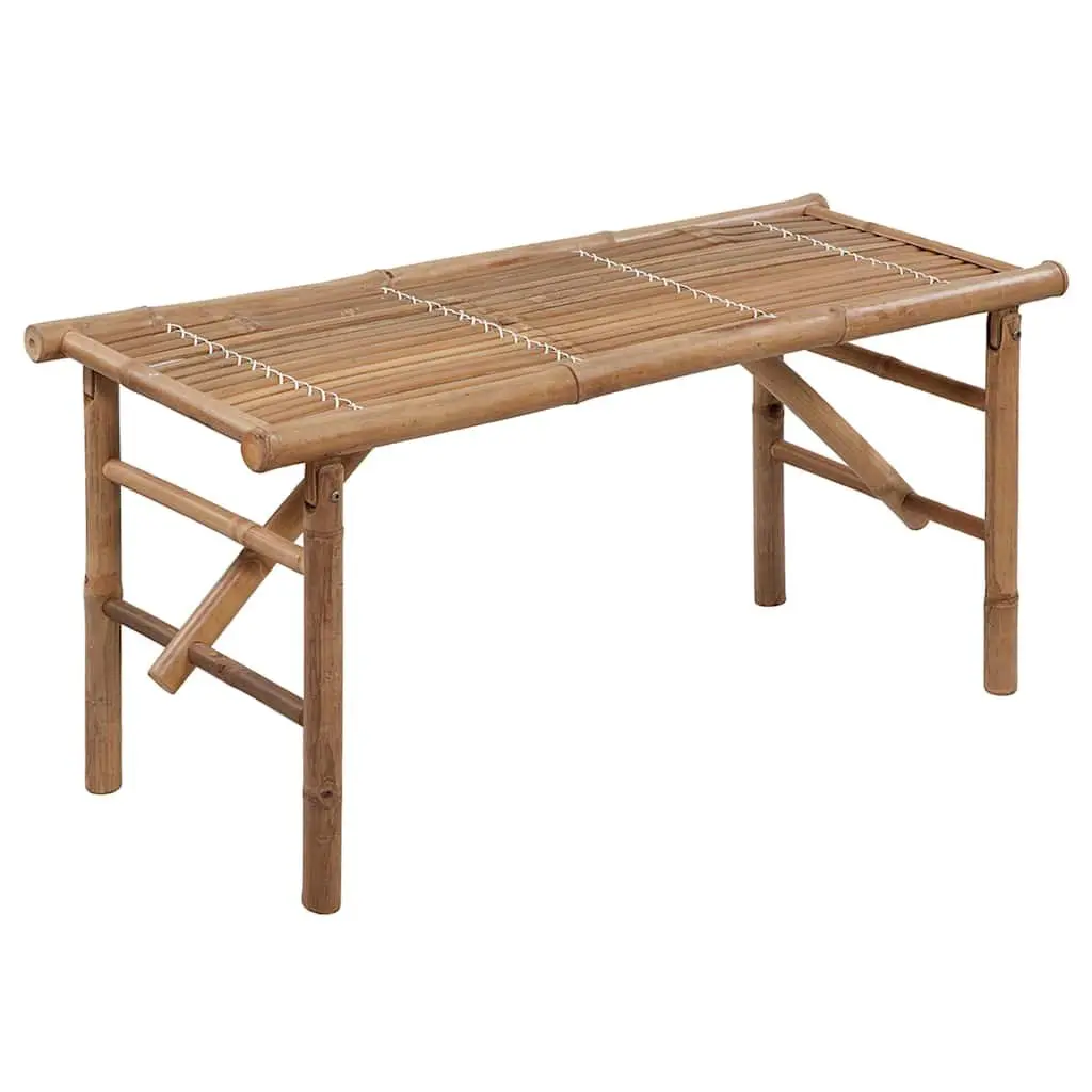 Folding Garden Bench 118cm Weather-Resistant Bamboo Frame with Beige Cushion