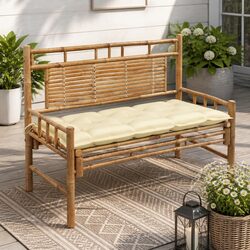 Elevate Your Outdoor Space with a Bamboo Bench and Cream Cushion