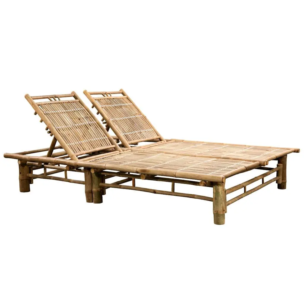 Bamboo Sun Lounger 2-Person Adjustable Reclining Outdoor Seating