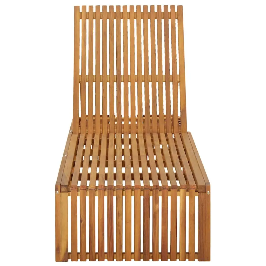 Sun Lounger Adjustable Backrest Solid Acacia Wood with Cushion for Garden Patio Outdoor Relaxing