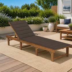 Sun Lounger Folding Wooden Outdoor Lounge Chair with Cushion Garden Patio