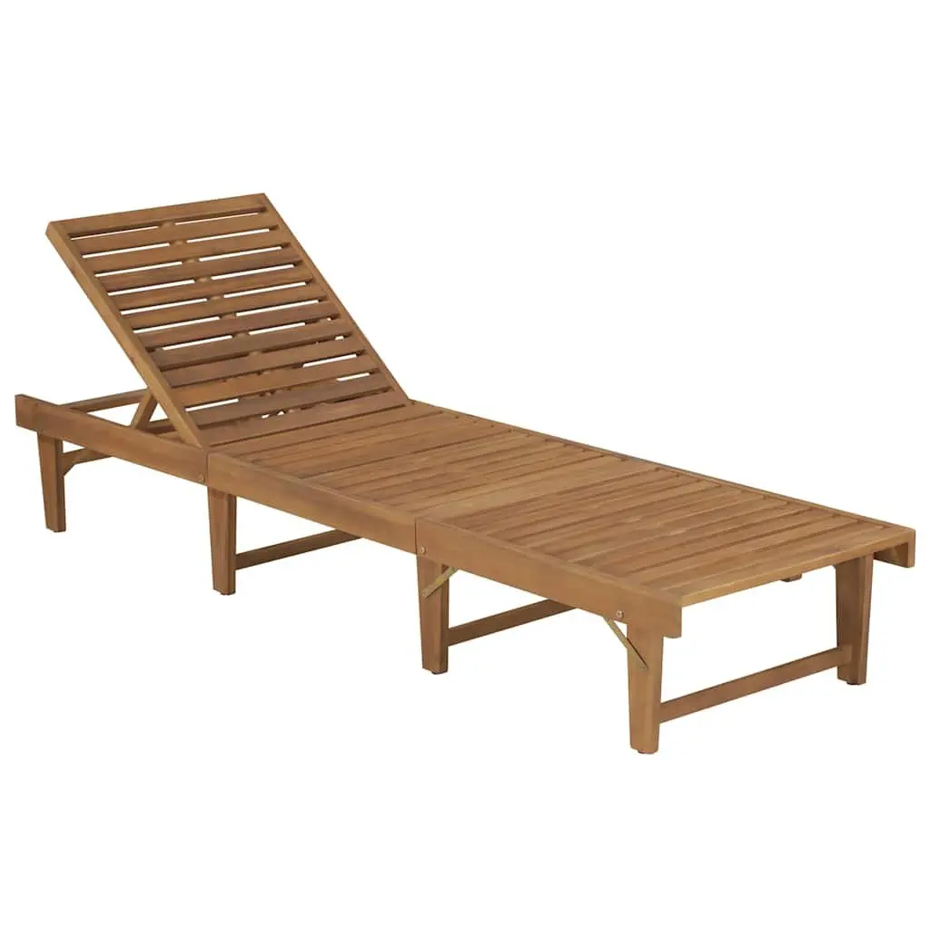 Wooden Sun Lounger Folding Outdoor Lounge Chair with Cushion Adjustable Backrest