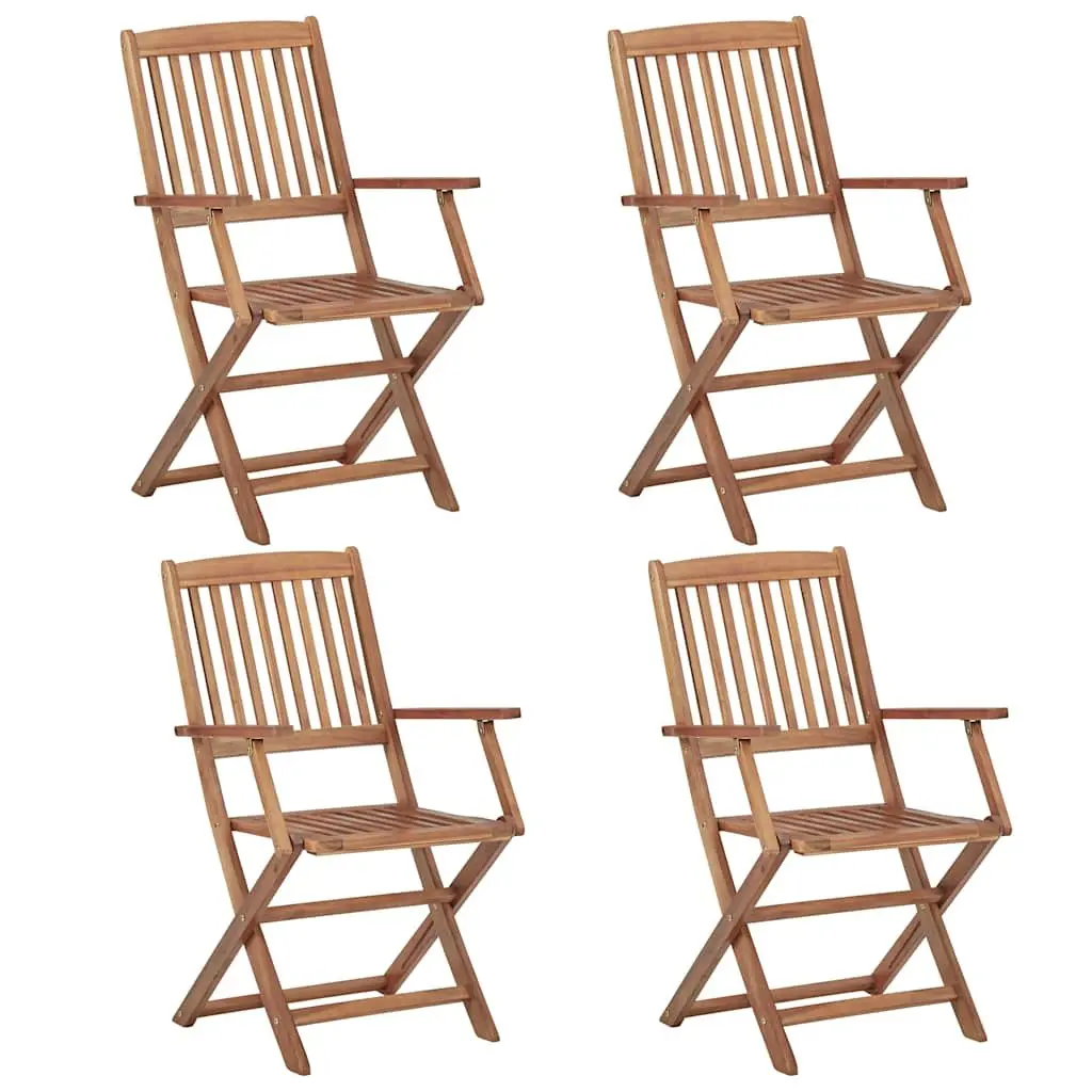 Folding Garden Chairs 4 Piece Solid Acacia Wood with Cushions Outdoor Seating