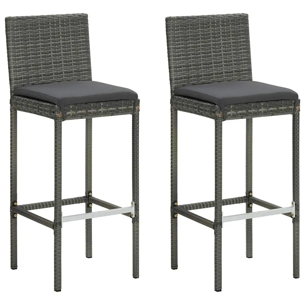 3 Piece Garden Bar Set Grey Outdoor Poly Rattan Bar Table and Stools with Cushions