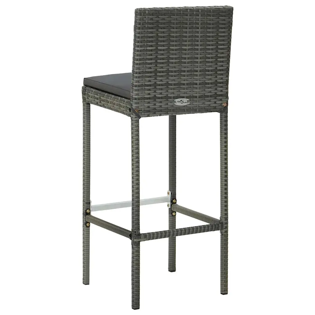 3 Piece Garden Bar Set Grey Outdoor Poly Rattan Bar Table and Stools with Cushions