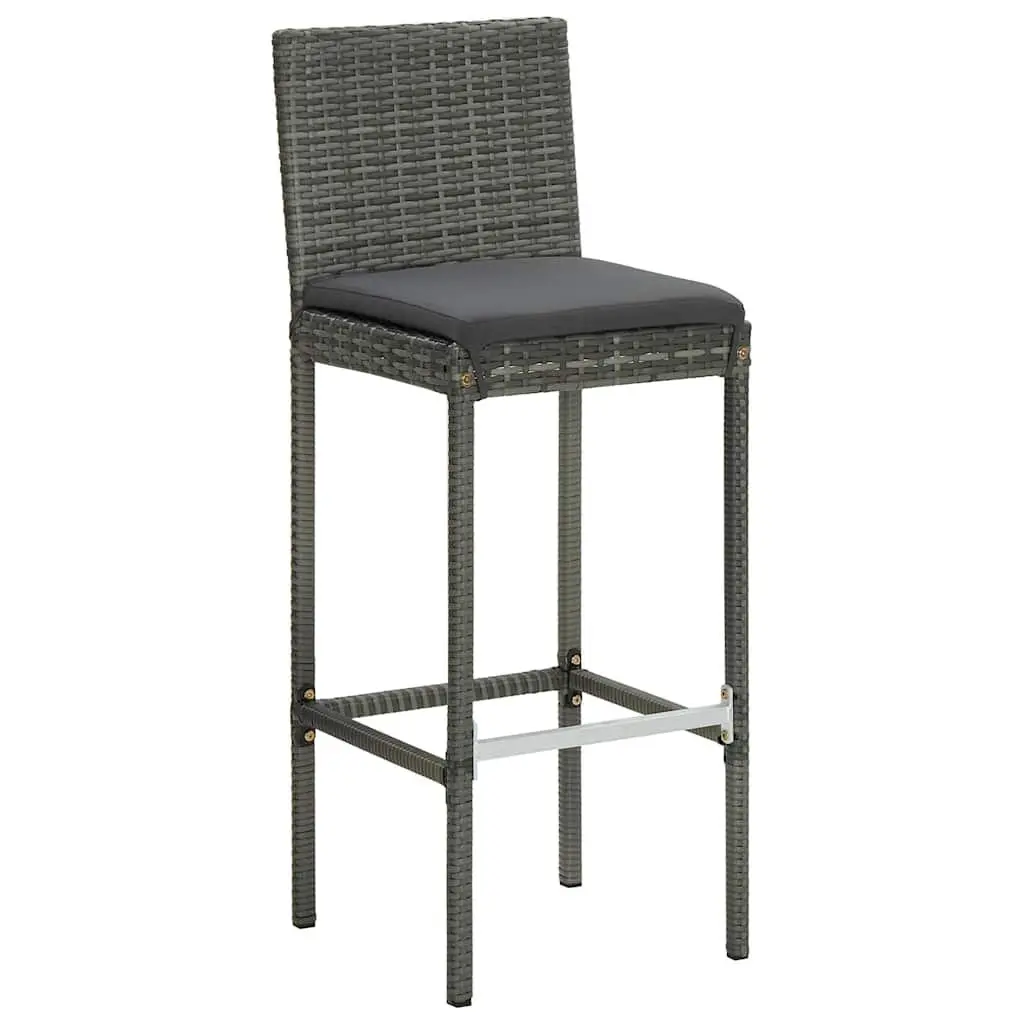 7 Piece Outdoor Bar Set Grey Cushioned Poly Rattan Garden Table and Stools