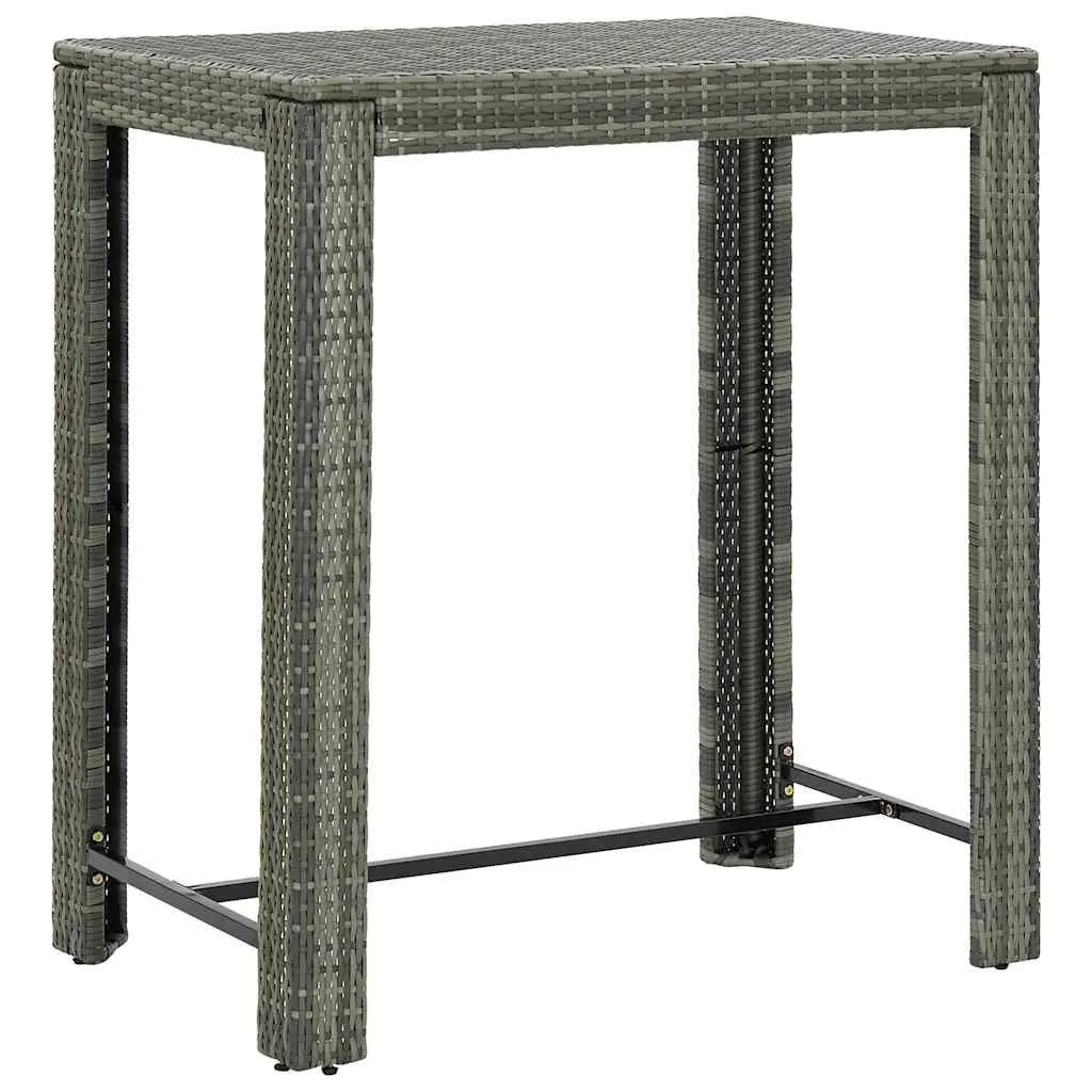 7 Piece Outdoor Bar Set Grey Cushioned Poly Rattan Garden Table and Stools