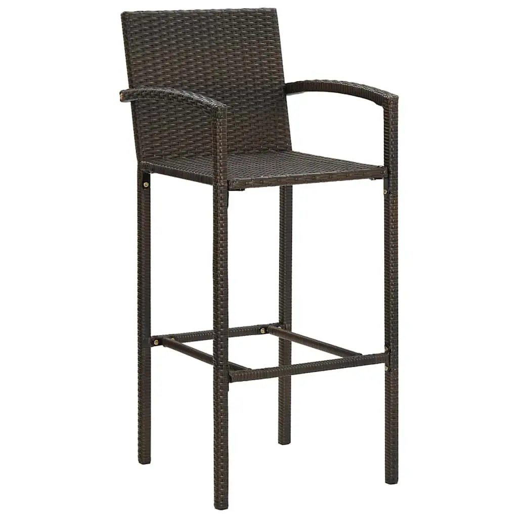 Outdoor Bar Set 5 Piece Brown Poly Rattan Armrest Bar Table and Stools