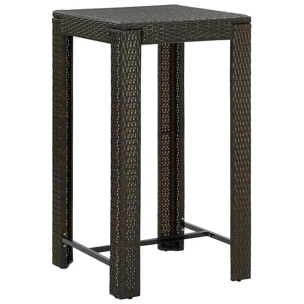 Outdoor Bar Set 5 Piece Brown Poly Rattan Armrest Bar Table and Stools