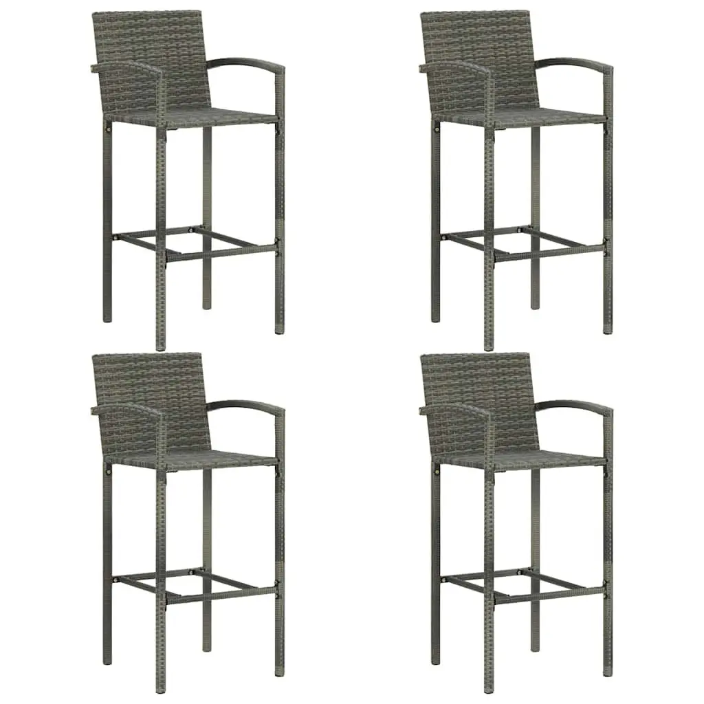 5 Piece Outdoor Bar Set Grey Poly Rattan with Armrest and Footrest