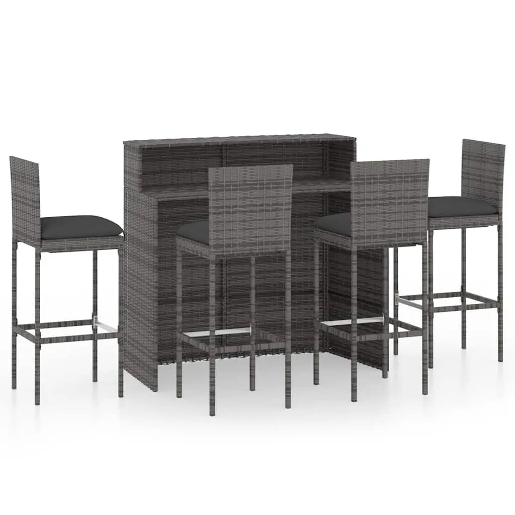 5 Piece Rattan Garden Bar Set Lightweight with Removable Grey Cushions Weather Resistant Steel Frame