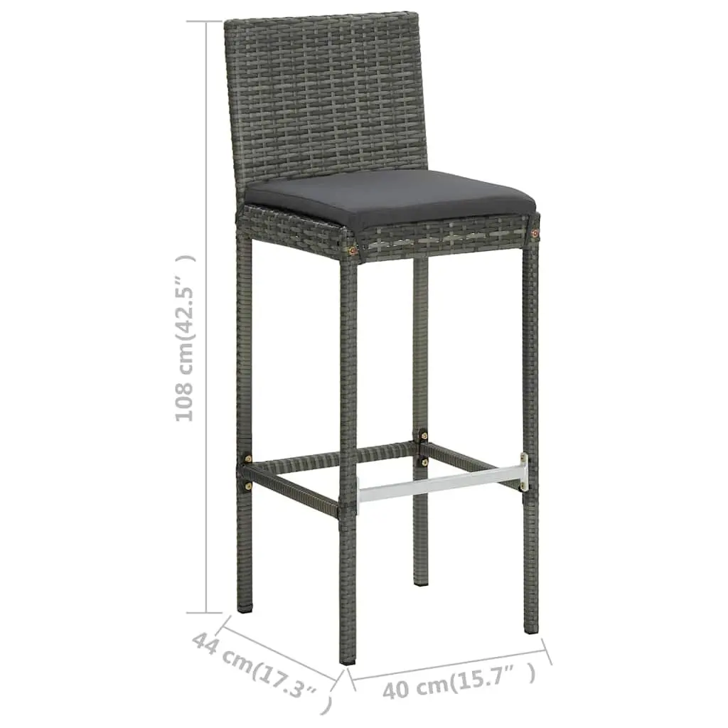 5 Piece Rattan Garden Bar Set Lightweight with Removable Grey Cushions Weather Resistant Steel Frame