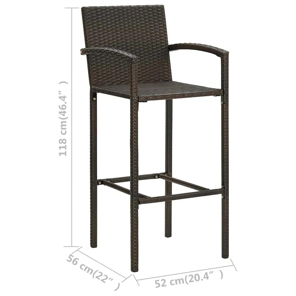3 Piece Garden Bar Set Brown PE Rattan Outdoor Patio Furniture with Steel Frame