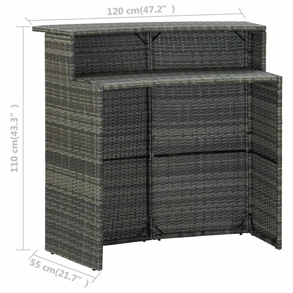 3 Piece Grey Rattan Bar Set Outdoor Patio Furniture with Table and Stools
