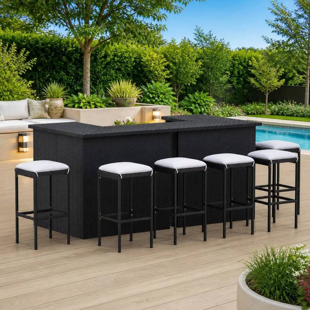 Garden Bar Set 8 Piece Outdoor Patio Furniture Weather Resistant PE Rattan with Cushions