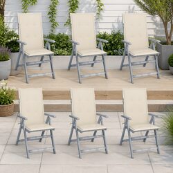 Outdoor Reclining Chairs Set 6 pcs Grey with Cushions Solid Acacia Wood Garden