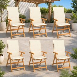 Outdoor Garden Chairs Set 6 pcs Teak Wood Reclining Patio Seating Cream Cushions