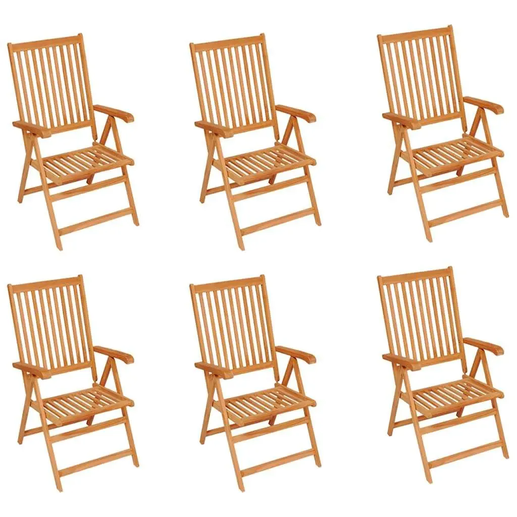 Garden Chairs Set 6 Piece Solid Teak Wood Adjustable Backrest Lightweight Foldable with Black Cushions