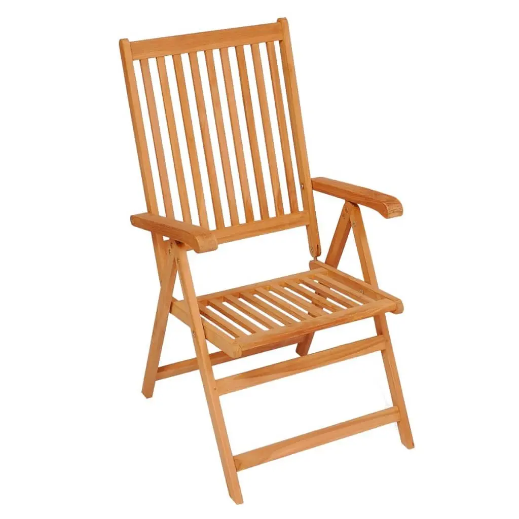 Garden Chairs Set 6 Piece Solid Teak Wood Adjustable Backrest Lightweight Foldable with Black Cushions