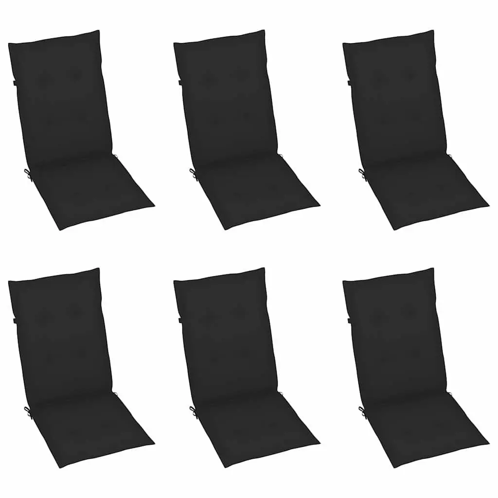 Garden Chairs Set 6 Piece Solid Teak Wood Adjustable Backrest Lightweight Foldable with Black Cushions