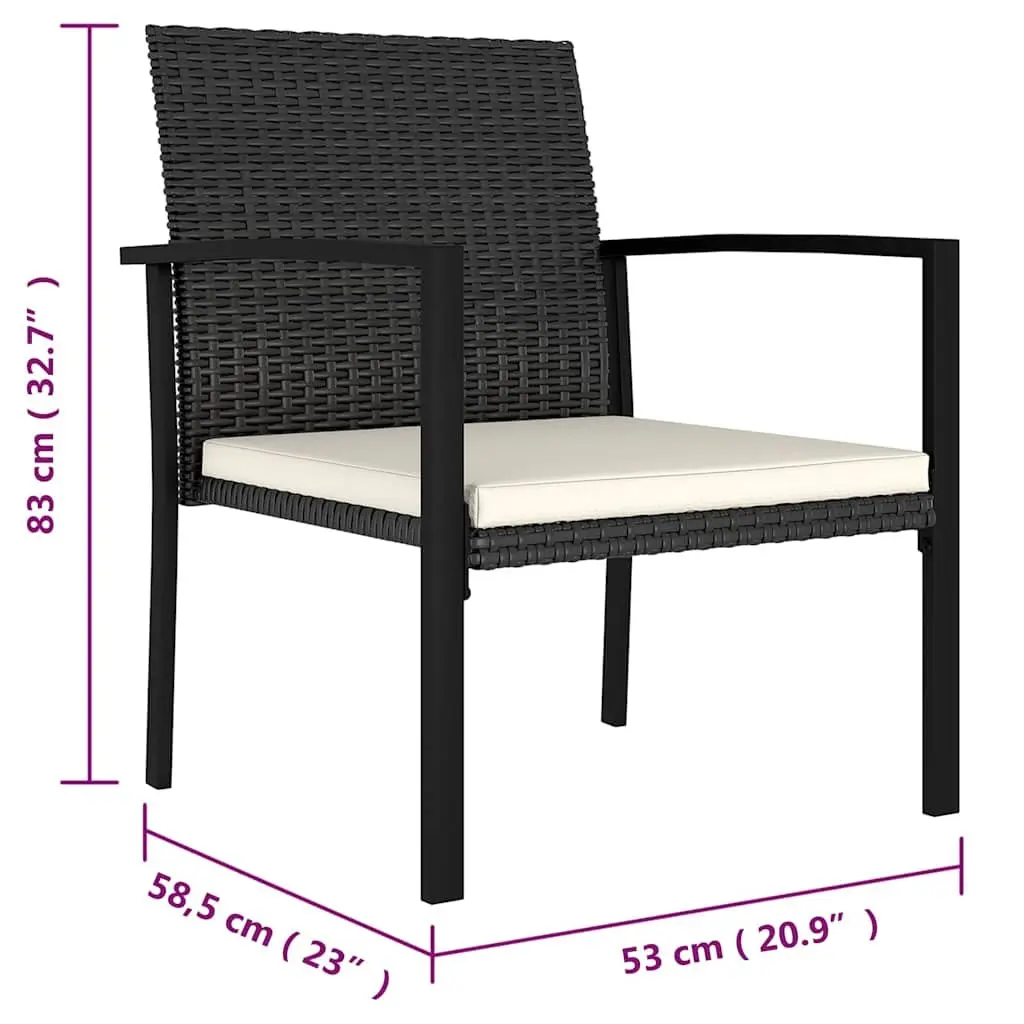 Outdoor Dining Set 3 Piece Black Steel Frame with Weather Resistant PE Rattan and Cushions