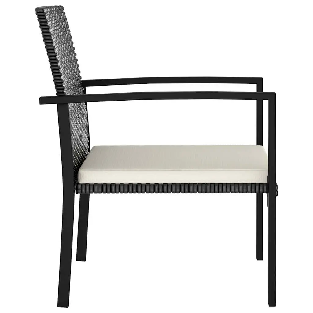 Outdoor Dining Set 3 Piece Black Steel Frame with Weather Resistant PE Rattan and Cushions