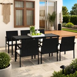 7 Piece Outdoor Garden Dining Set Patio Table Chairs Black Rattan Furniture