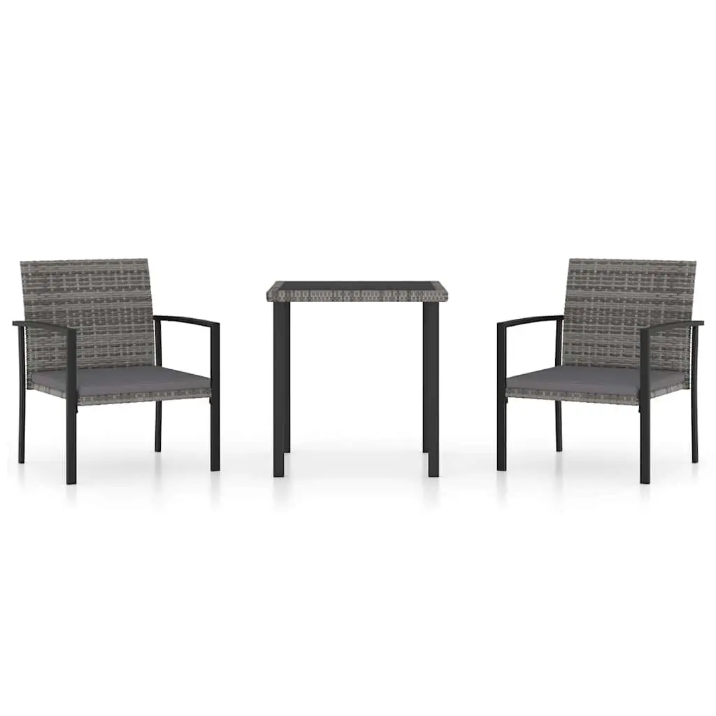 Garden Dining Set 3 Piece Grey Rattan Outdoor Furniture Table Chairs