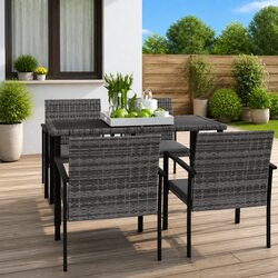 Grey Poly Rattan Outdoor Dining Set - 5 Pieces for Your Patio
