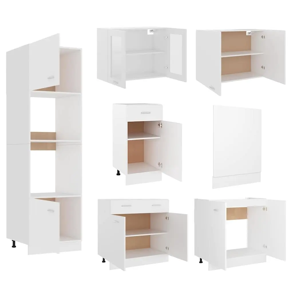 White Engineered Wood 7 Piece Kitchen Storage Cabinet Set with Ample Organiser Space