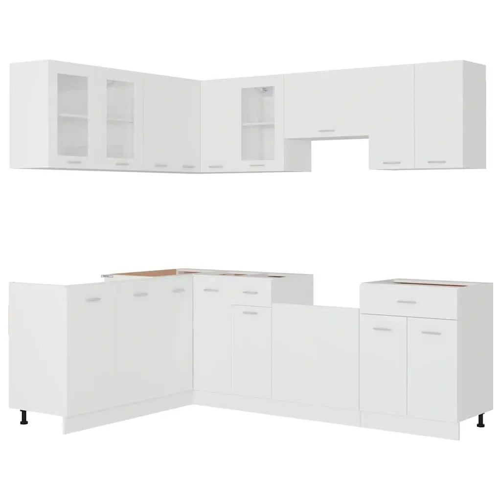 11 Piece Engineered Wood Kitchen Cabinet Set White Storage Organiser