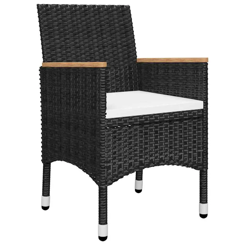 5 Piece Garden Dining Set Black Acacia Wood Table and Weather Resistant Rattan Chairs with Cushions