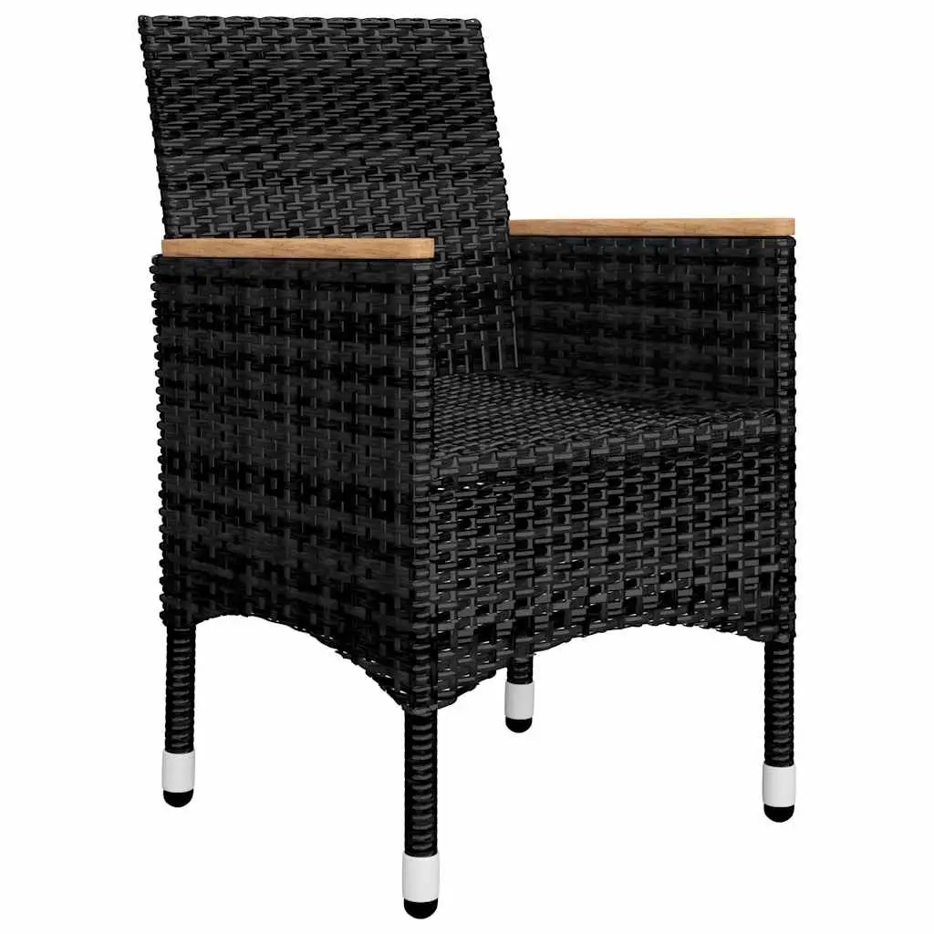 5 Piece Garden Dining Set Black Acacia Wood Table and Weather Resistant Rattan Chairs with Cushions
