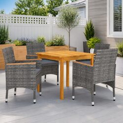 Garden Dining Set 5 Piece Outdoor Table Chairs Grey PE Rattan Steel Frame
