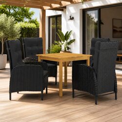 5 Piece Garden Dining Set Outdoor Table Chairs Black Acacia Wood Steel Rattan
