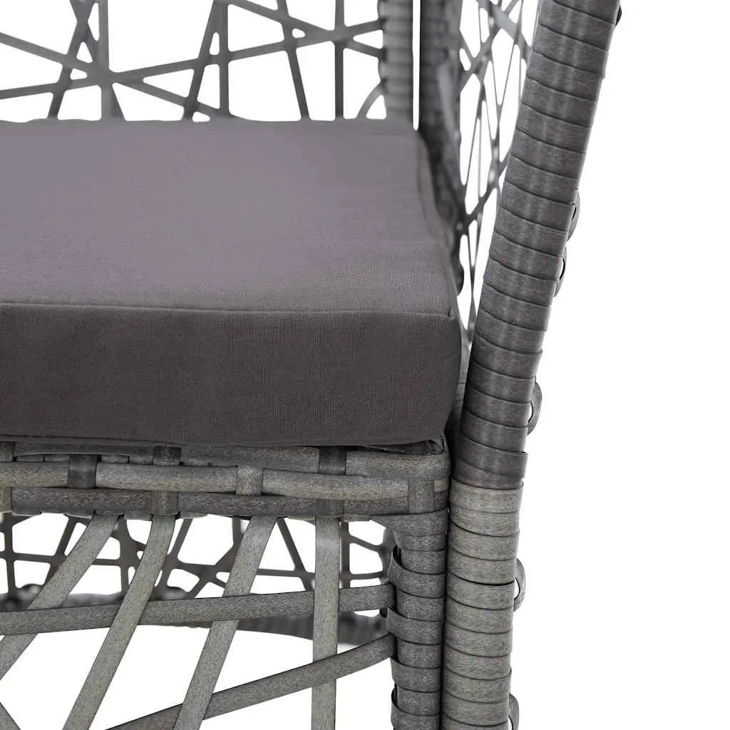 3 Piece Garden Dining Set Grey Acacia Wood Table Powder-Coated Steel Frame Weather-Resistant PE Rattan Chairs