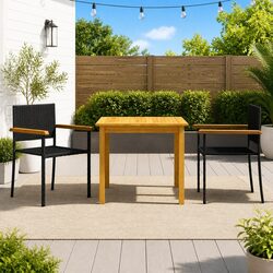 Garden Dining Set 3 Piece Outdoor Table Chairs PE Rattan Black