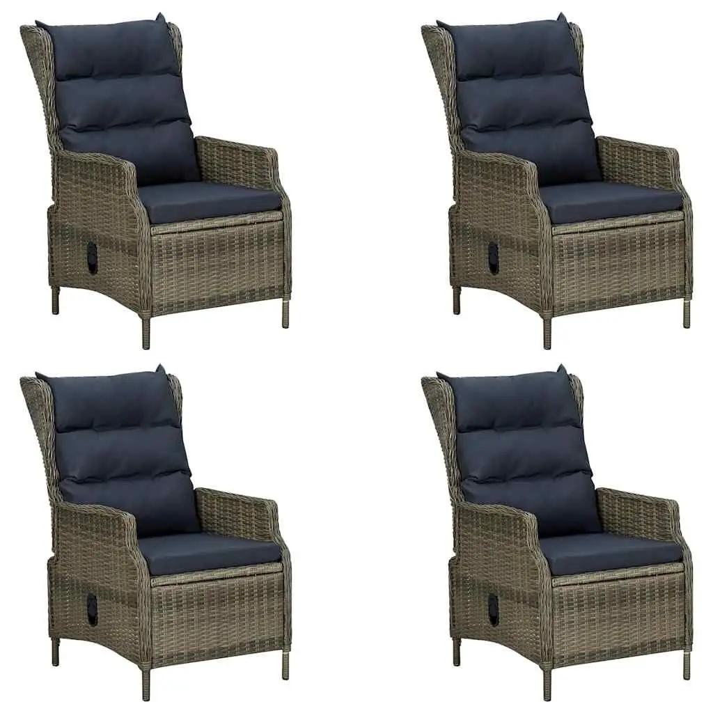 Outdoor Dining Set 5 Piece Brown Acacia Wood Table with Adjustable Backrest Chairs and Padded Cushions