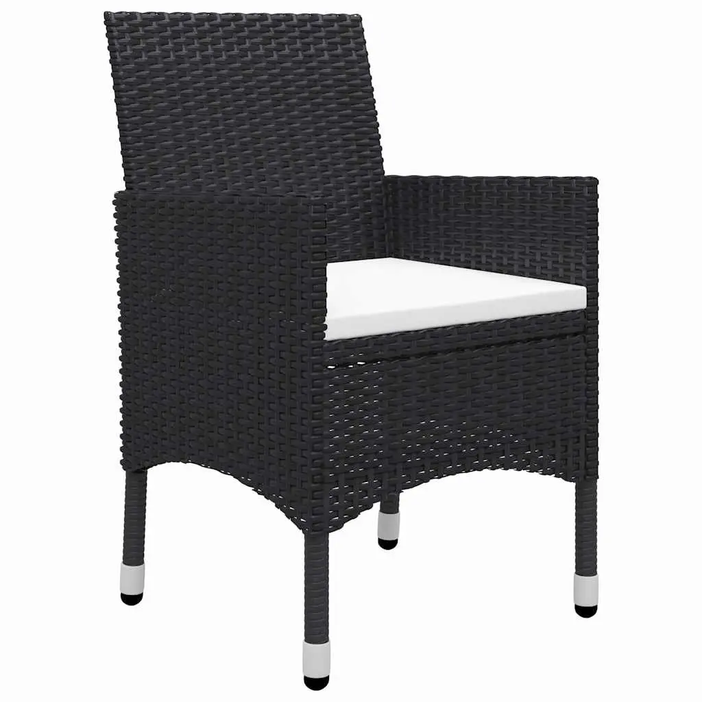 7 Piece Garden Dining Set Acacia Wood Table Rattan Chairs with Cushions Black