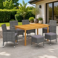 Garden Dining Set 7 Piece Outdoor Furniture Table Chairs Stools Grey